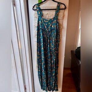 NATURAL LIFE Teal Floral Maxi Dress with Pink & Cream Blooms